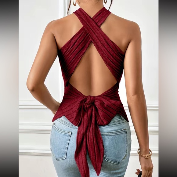 Luxe open tie back halter tank top - Picture 3 of 4